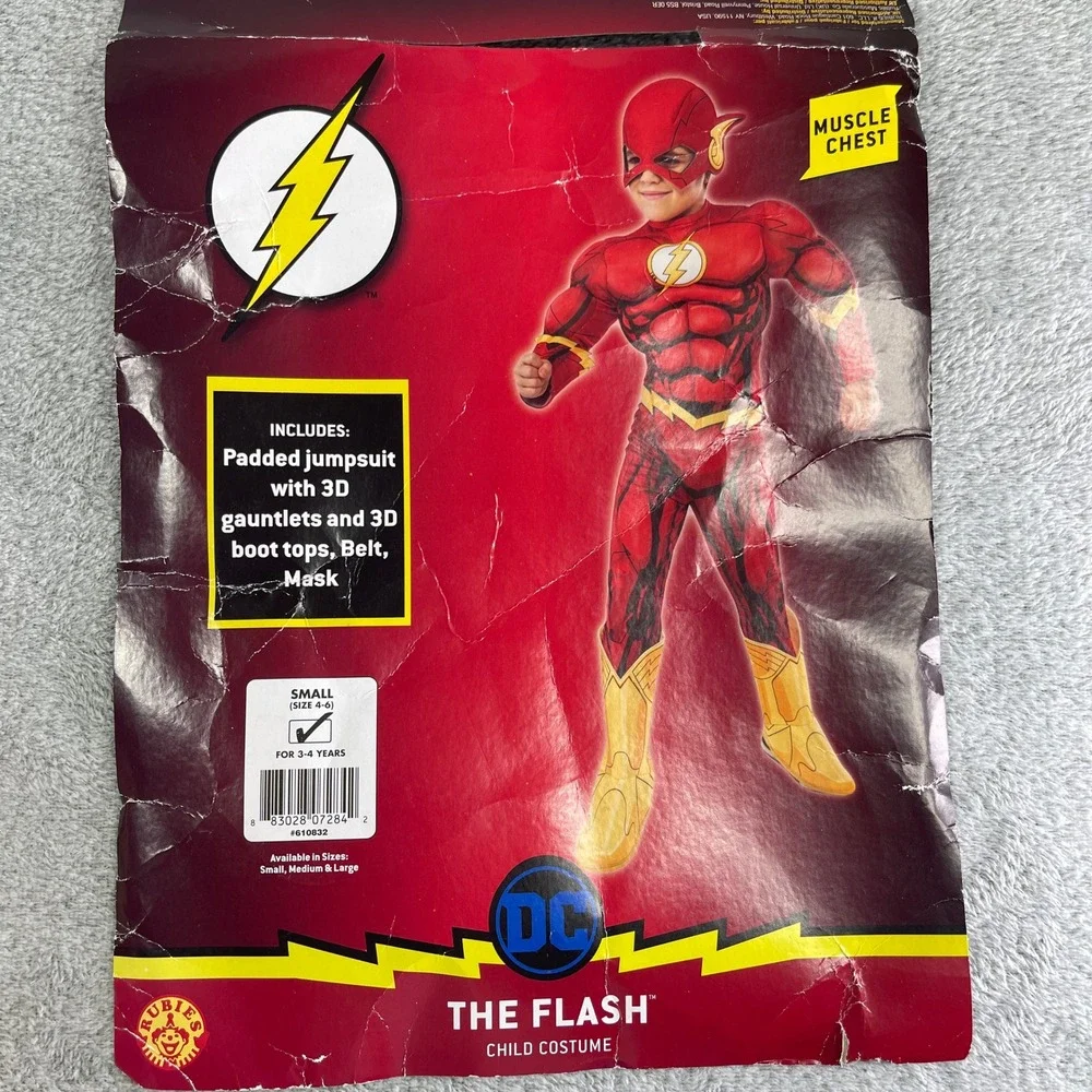 DC The Flash Costume Boys Small 4-6 Red Padded Muscle Chest Jumpsuit